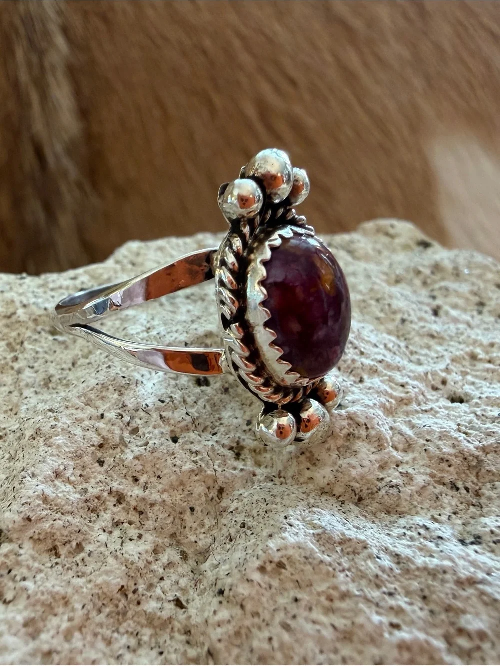 ❤️ Navajo Purple Spiny Oyster Sterling Silver Native American Size 7 Ring - Picture 3 of 15